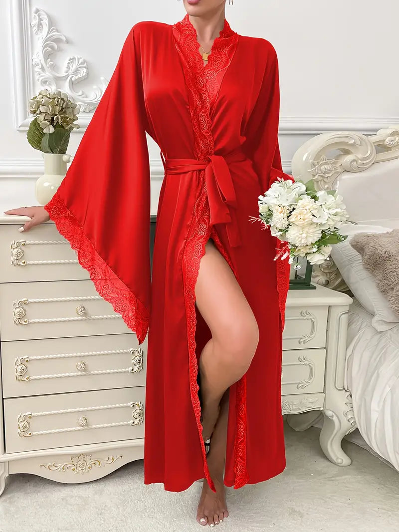 Isaline - Lange kanten kimono met ceintuur en wijde mouwen dames