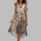 Midi zomerjurk dames met bloemenprint en korte mouwen
