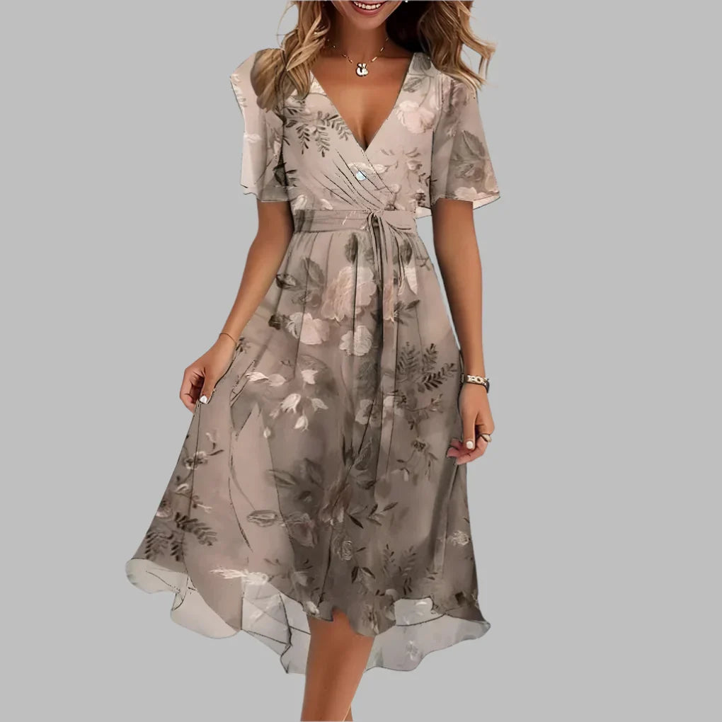 Midi zomerjurk dames met bloemenprint en korte mouwen