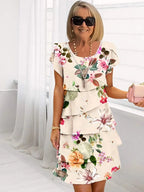 Lison - Geplooide mini jurk met ruches en bloemenprint dames