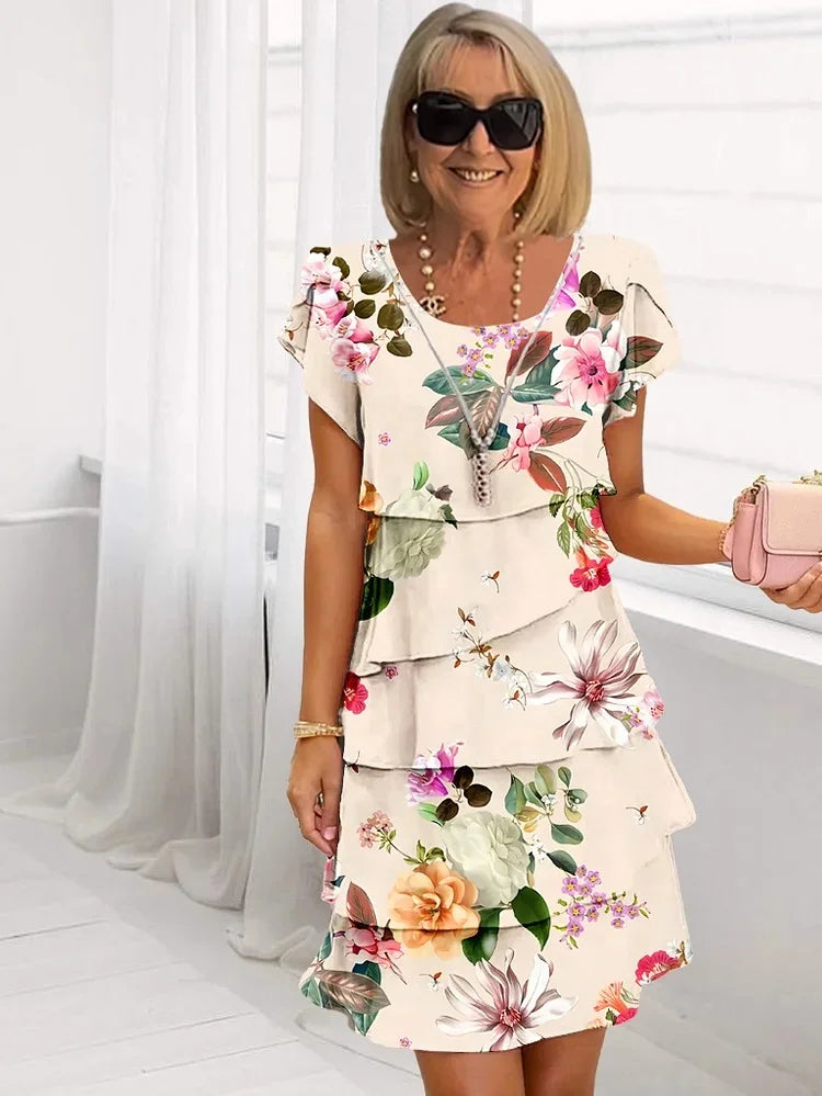 Lison - Geplooide mini jurk met ruches en bloemenprint dames