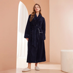 Badjas dames van fleece met sjaalkraag en ceintuur 1