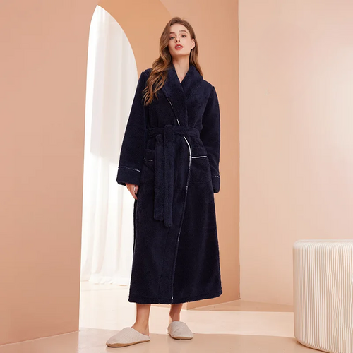 Badjas dames van fleece met sjaalkraag en ceintuur 1