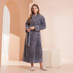Badjas dames van fleece met sjaalkraag en ceintuur 11