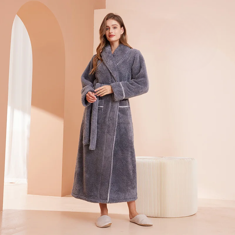 Badjas dames van fleece met sjaalkraag en ceintuur 11