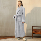 Badjas dames van fleece met sjaalkraag en ceintuur 3