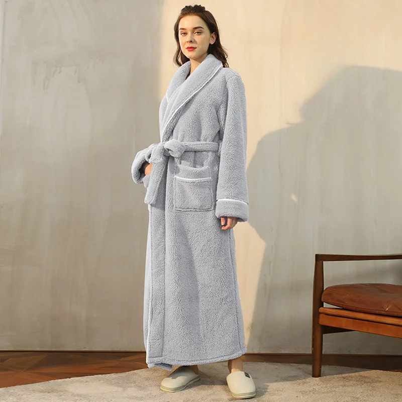 Badjas dames van fleece met sjaalkraag en ceintuur 3