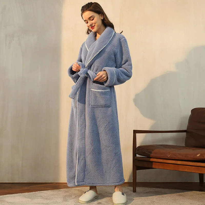 Badjas dames van fleece met sjaalkraag en ceintuur 4