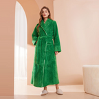 Badjas dames van fleece met sjaalkraag en ceintuur 6