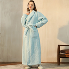 Badjas dames van fleece met sjaalkraag en ceintuur 9