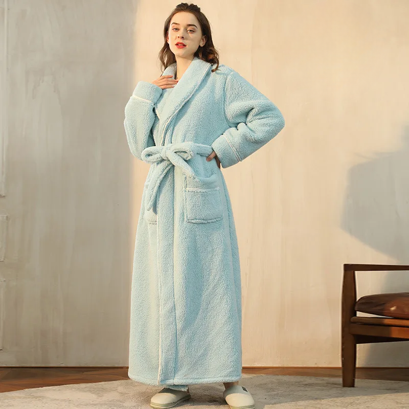 Badjas dames van fleece met sjaalkraag en ceintuur 9