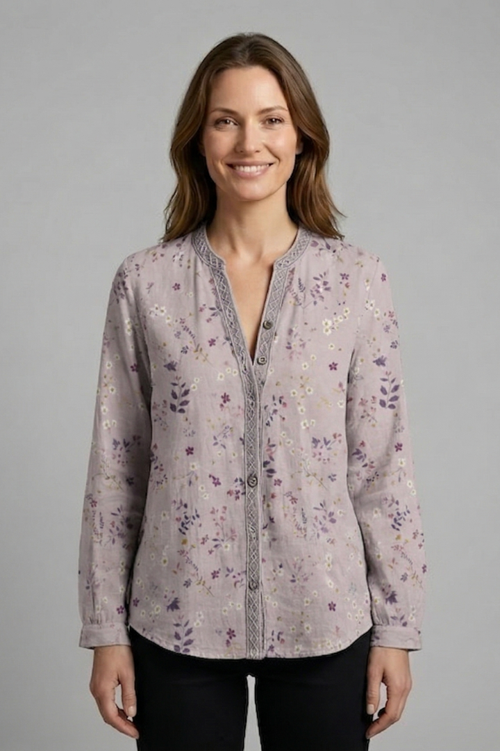 Blouse dames met doorknoopsluiting, manchetten en rechte zoom 1