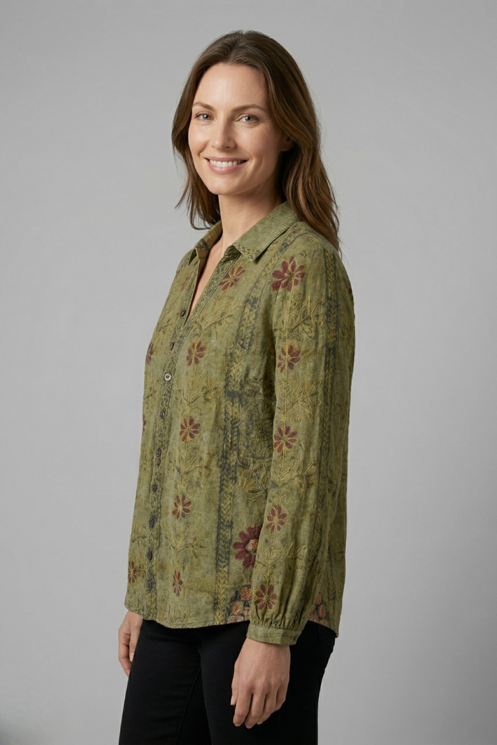 Blouse dames met doorknoopsluiting, manchetten en rechte zoom 5