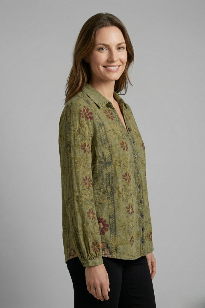 Blouse dames met doorknoopsluiting, manchetten en rechte zoom 6