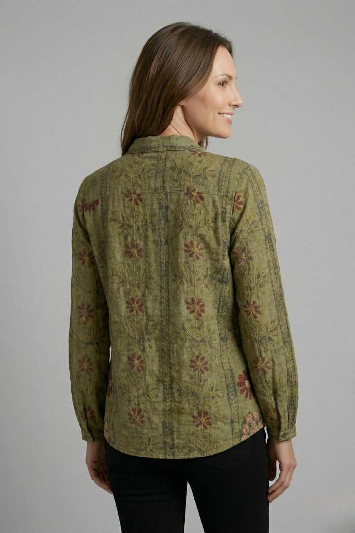Blouse dames met doorknoopsluiting, manchetten en rechte zoom 7
