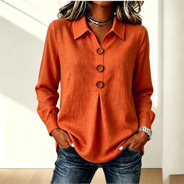 Blouse dames met klassieke kraag en sierknopen 12
