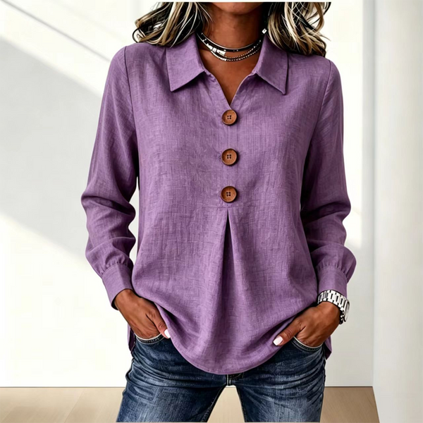 Blouse dames met klassieke kraag en sierknopen 14