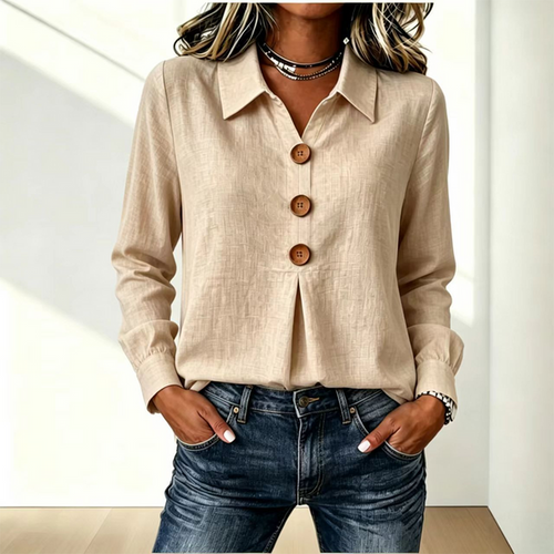 Blouse dames met klassieke kraag en sierknopen 2