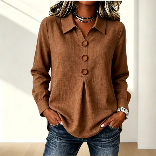 Blouse dames met klassieke kraag en sierknopen 3