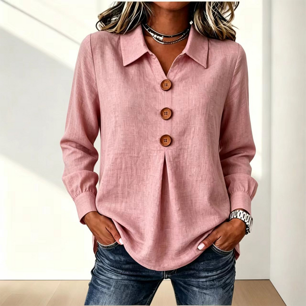 Blouse dames met klassieke kraag en sierknopen 5