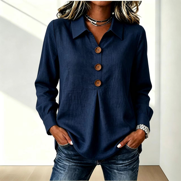 Blouse dames met klassieke kraag en sierknopen 9