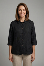 Blouse dames met kraag, knoopsluiting en opgerolde manchetten 1