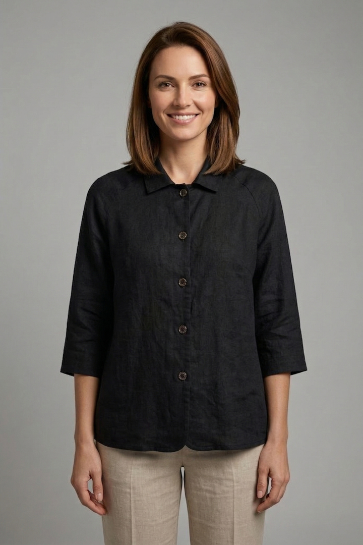 Blouse dames met kraag, knoopsluiting en opgerolde manchetten 1
