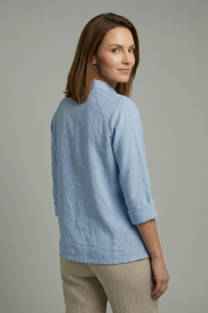 Blouse dames met kraag, knoopsluiting en opgerolde manchetten 10