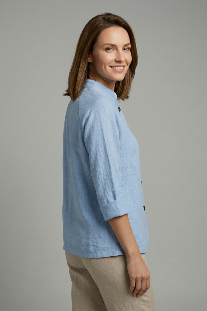 Blouse dames met kraag, knoopsluiting en opgerolde manchetten 11