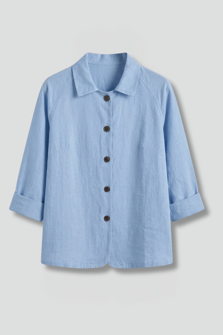 Blouse dames met kraag, knoopsluiting en opgerolde manchetten 12