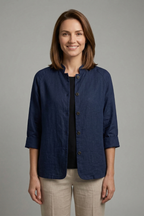 Blouse dames met kraag, knoopsluiting en opgerolde manchetten 2