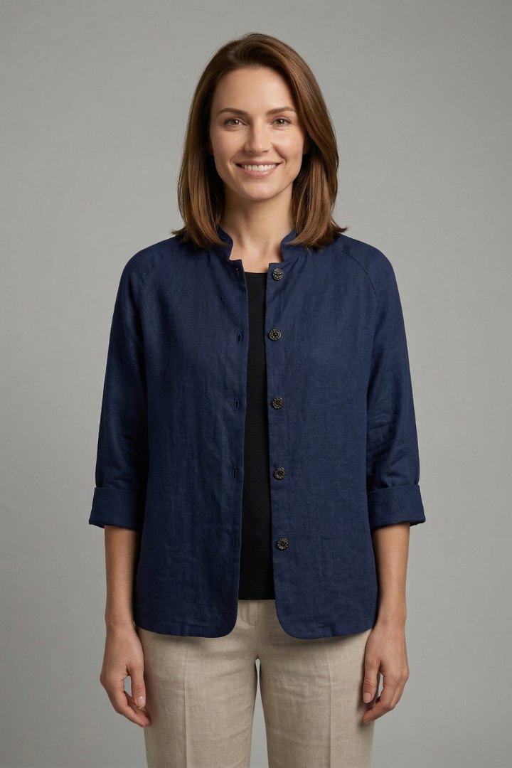 Blouse dames met kraag, knoopsluiting en opgerolde manchetten 2