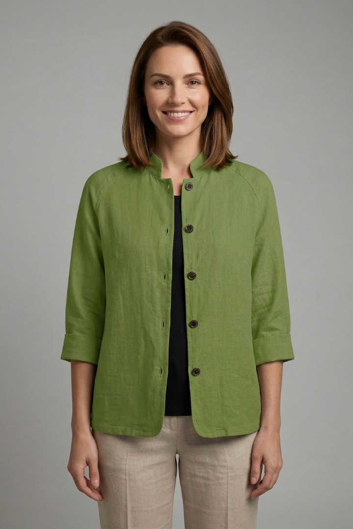Blouse dames met kraag, knoopsluiting en opgerolde manchetten 3