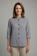 Blouse dames met kraag, knoopsluiting en opgerolde manchetten 4