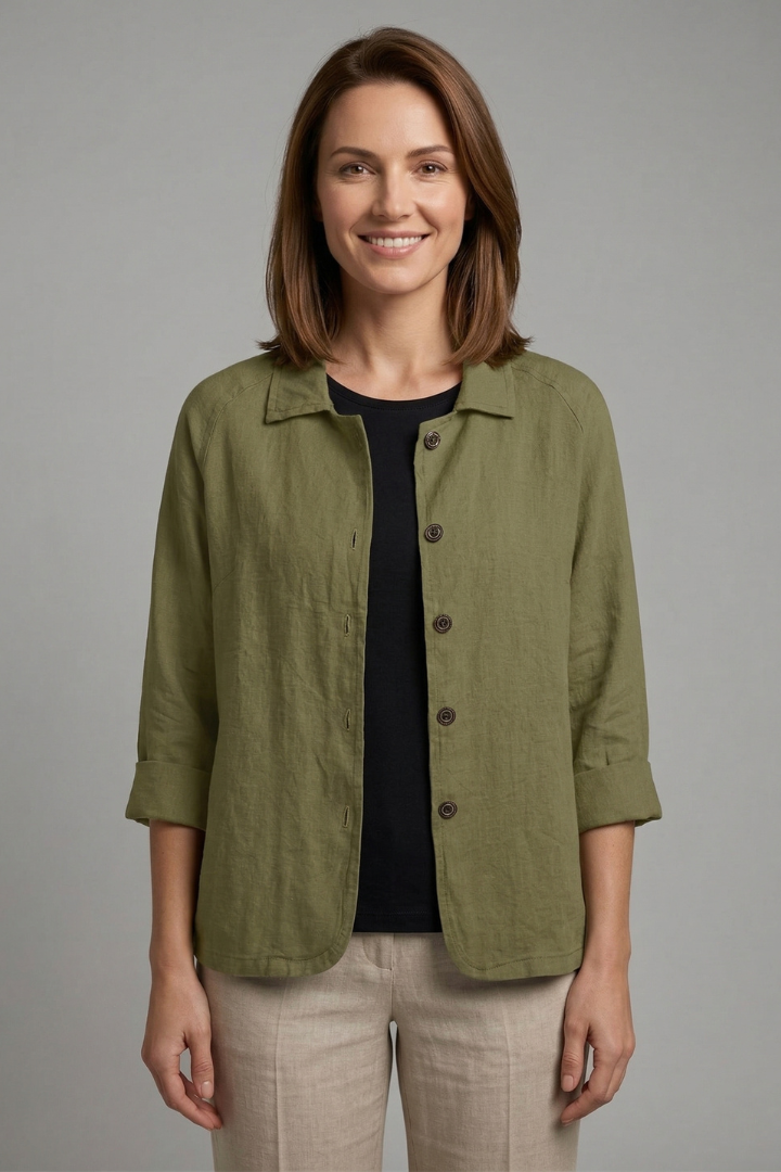 Blouse dames met kraag, knoopsluiting en opgerolde manchetten 6