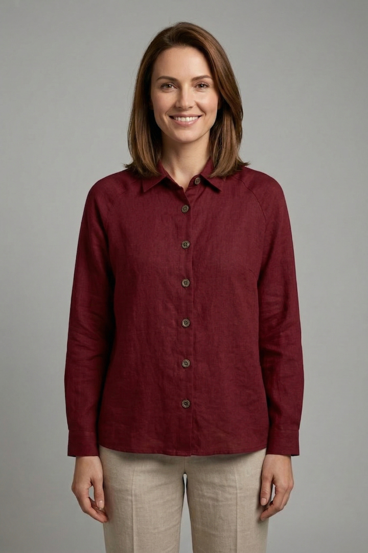 Blouse dames met kraag, knoopsluiting en opgerolde manchetten 7