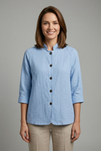 Blouse dames met kraag, knoopsluiting en opgerolde manchetten 8