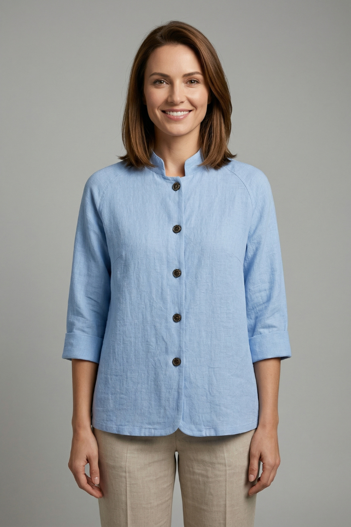 Blouse dames met kraag, knoopsluiting en opgerolde manchetten 8