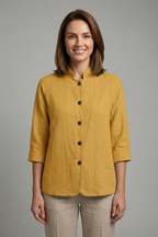 Blouse dames met kraag, knoopsluiting en opgerolde manchetten 9