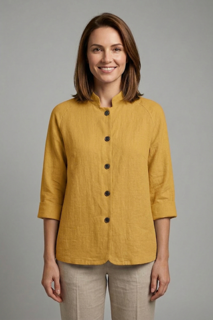 Blouse dames met kraag, knoopsluiting en opgerolde manchetten 9