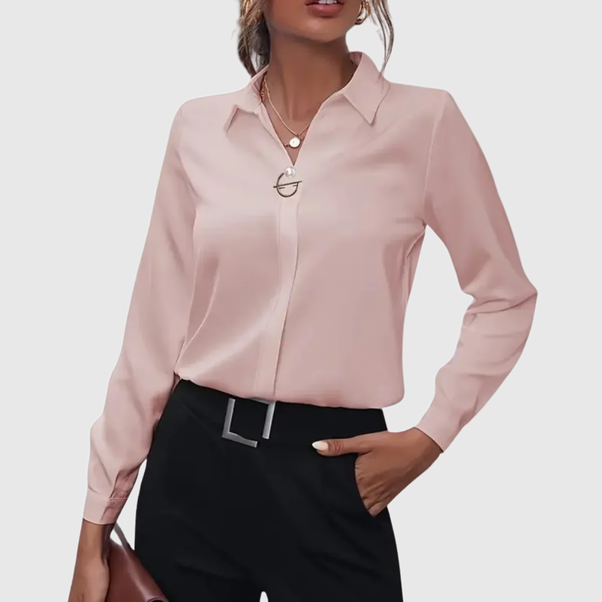Blouse dames met omgeslagen kraag, knoopsluiting en manchetten 2