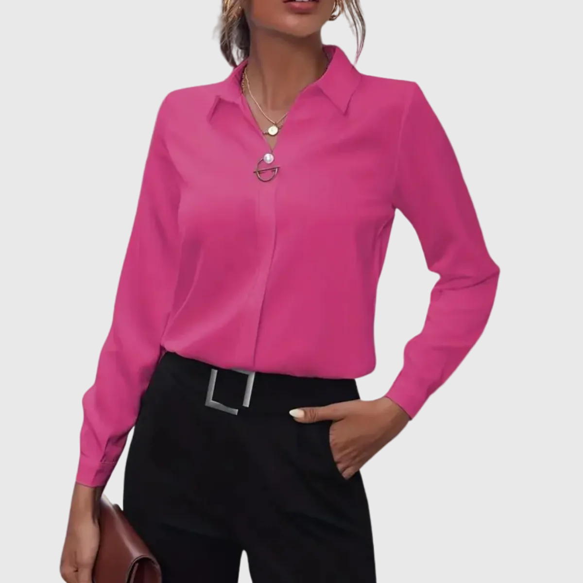 Blouse dames met omgeslagen kraag, knoopsluiting en manchetten 3