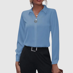 Blouse dames met omgeslagen kraag, knoopsluiting en manchetten 4