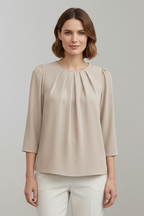 Blouse dames met ronde hals, plooidetail en lange mouwen 1
