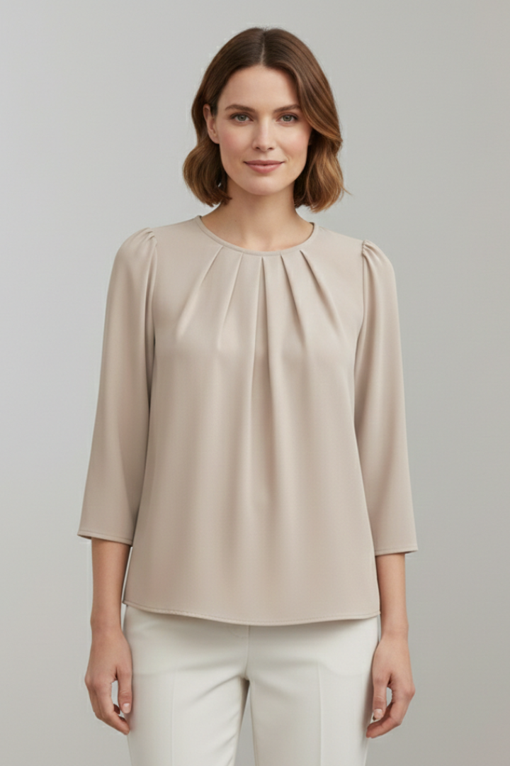 Blouse dames met ronde hals, plooidetail en lange mouwen 1