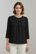 Blouse dames met ronde hals, plooidetail en lange mouwen 2