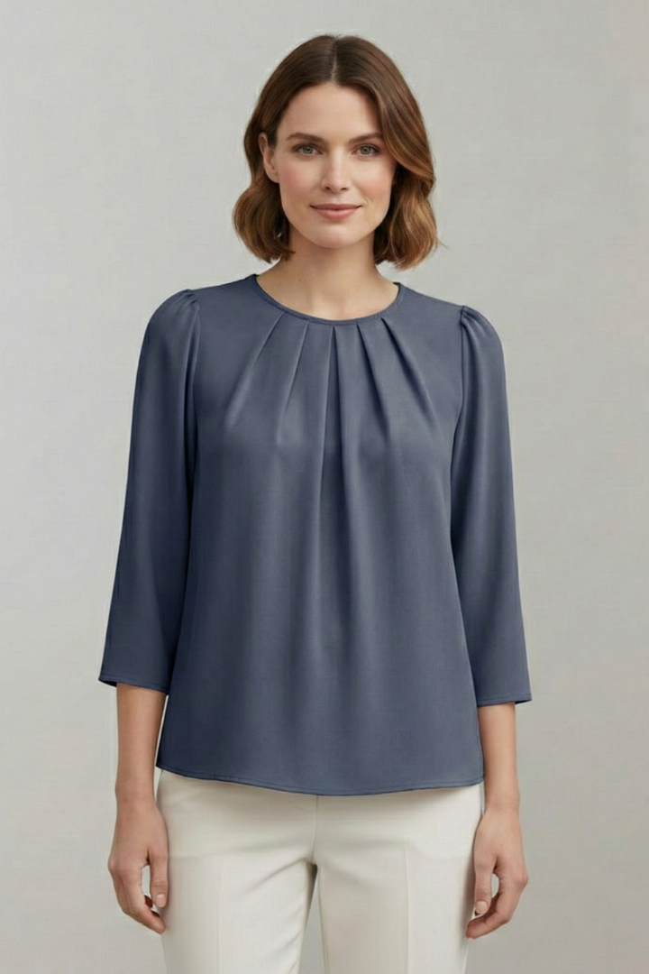 Blouse dames met ronde hals, plooidetail en lange mouwen 3