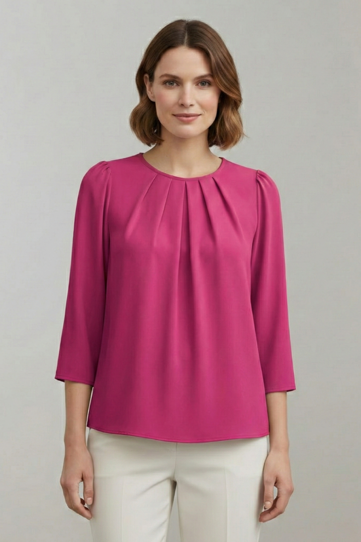 Blouse dames met ronde hals, plooidetail en lange mouwen 5