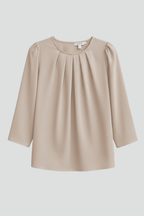 Blouse dames met ronde hals, plooidetail en lange mouwen 7
