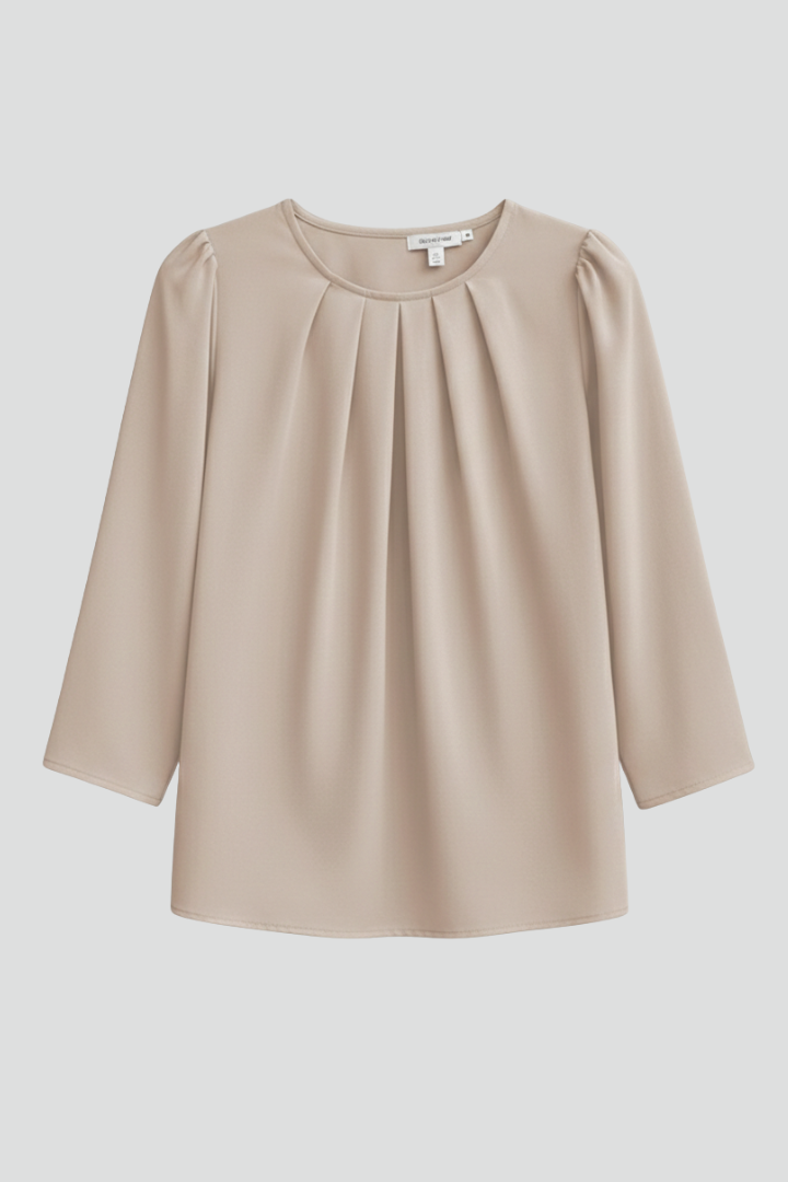 Blouse dames met ronde hals, plooidetail en lange mouwen 7
